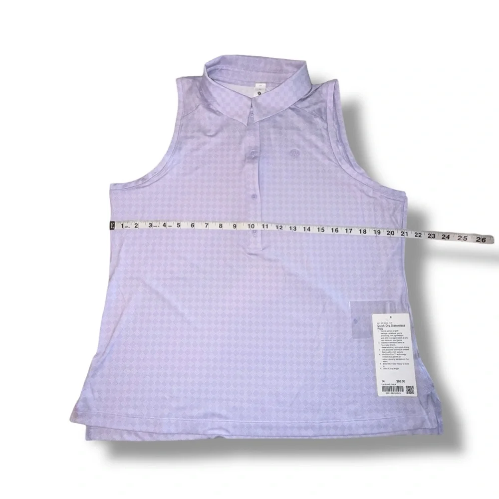 NWT LULULEMON Quick-Dry Sleeveless Polo Shirt Diamond Spot Lavender Size 14